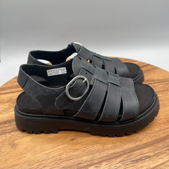 Timberland Clairemont Way Fisherman Sandals Womens Size 6 Black Leather Comfort - Picture 1 of 8